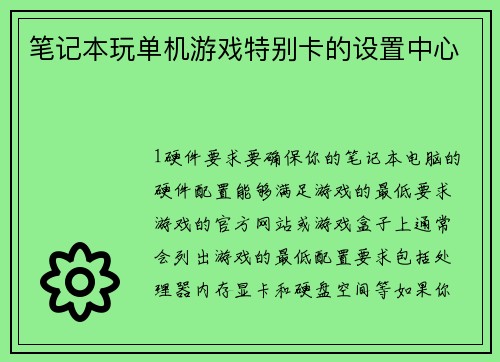 笔记本玩单机游戏特别卡的设置中心